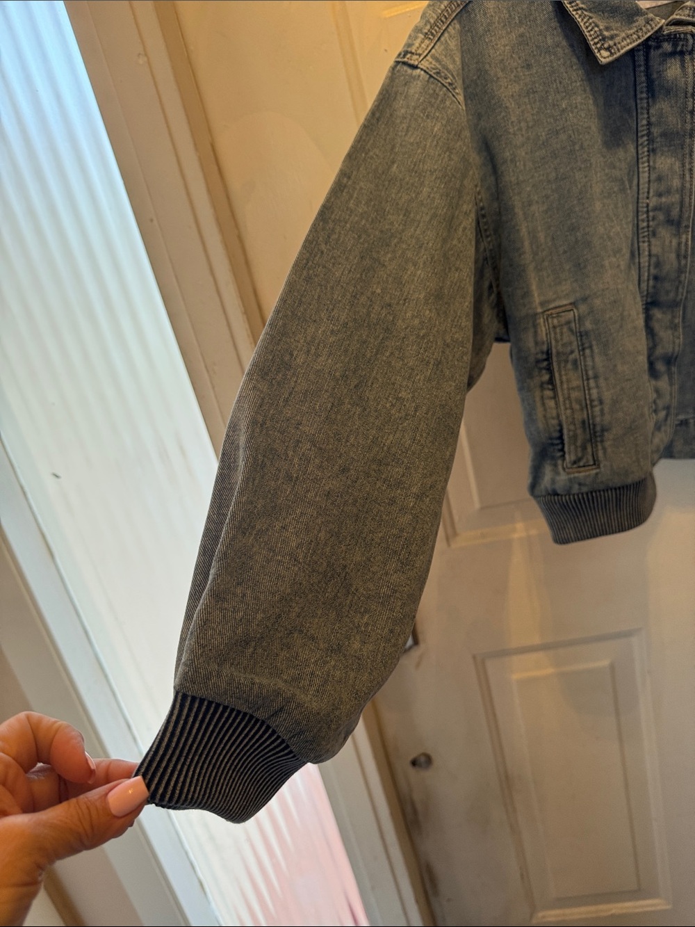 Celebrity Pink Light Wash Denim Bomber Jacket - Light Blue - Picture 3 of 5